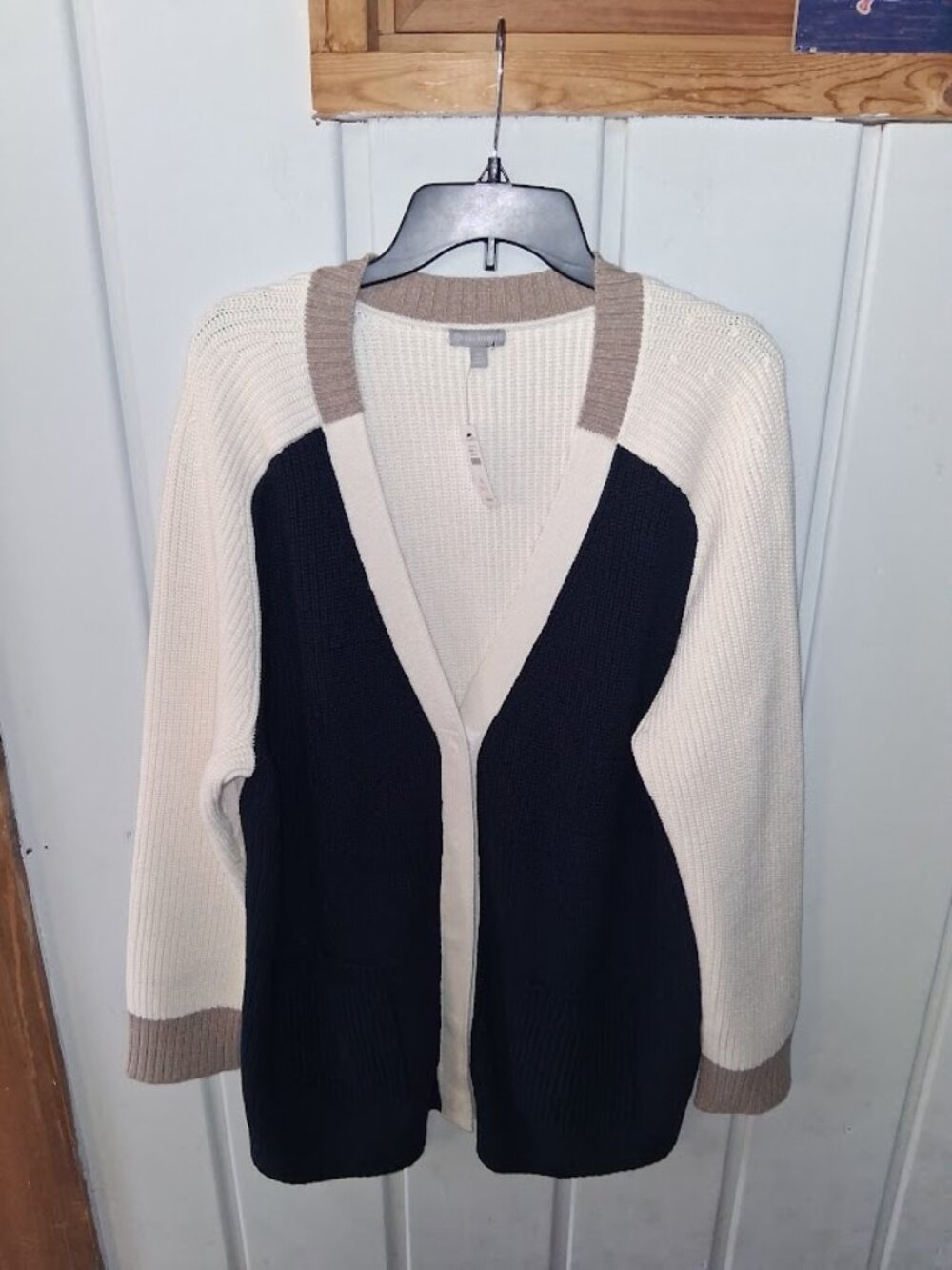 T by Talbots Color block Shaker Knit Snap Front Cardigan Sweater NWT Sz XL